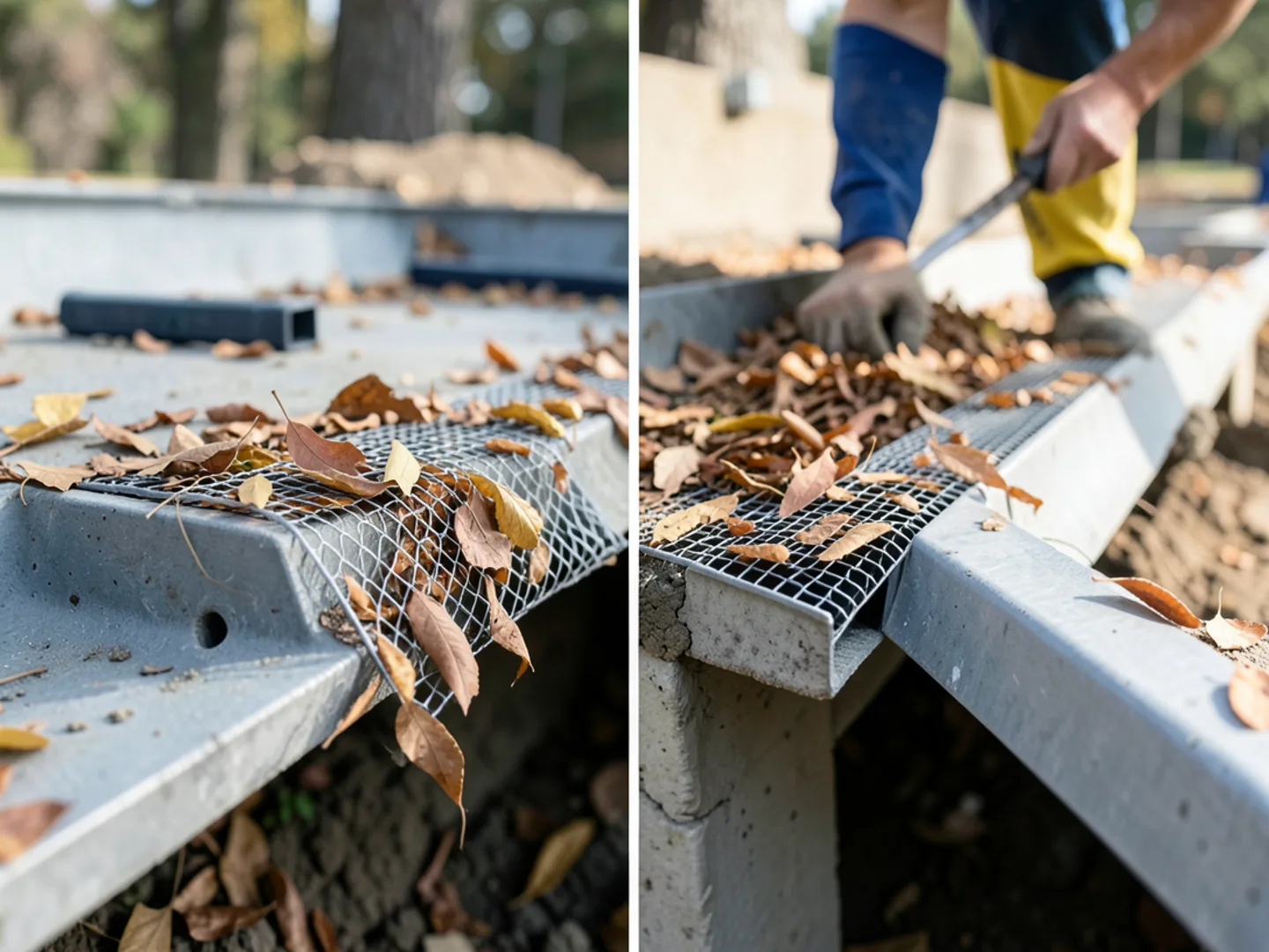 Micro-mesh gutter guard preventing dense pecan leaves from entering gutter channel