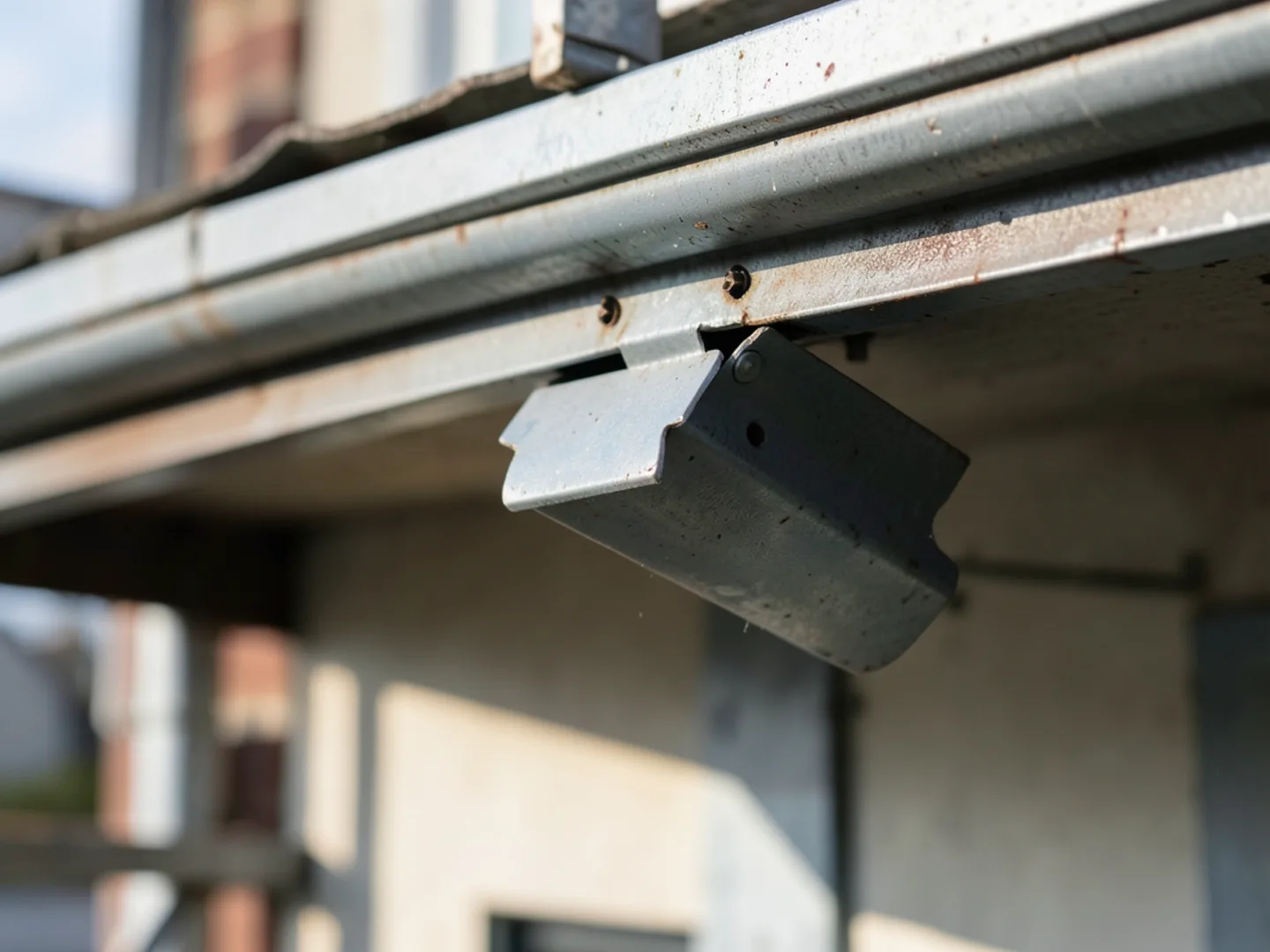 Gutter section detached from roofline following severe thunderstorm wind gusts